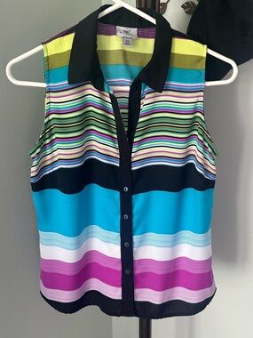 Worthington Trend 2026 Striped Sleeveless Button-Front Top Blouse Shirt S